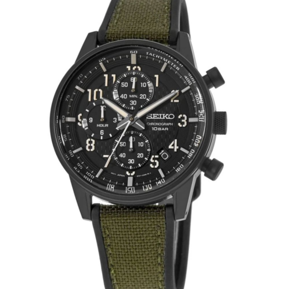 Seiko Black Watch w/ Fabric Strap! New!